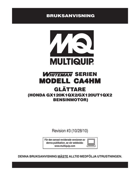 Multiquip HONDAGX120K1QX2/GX120UT1QX2BENSINMOTOR) Manual pdf manual